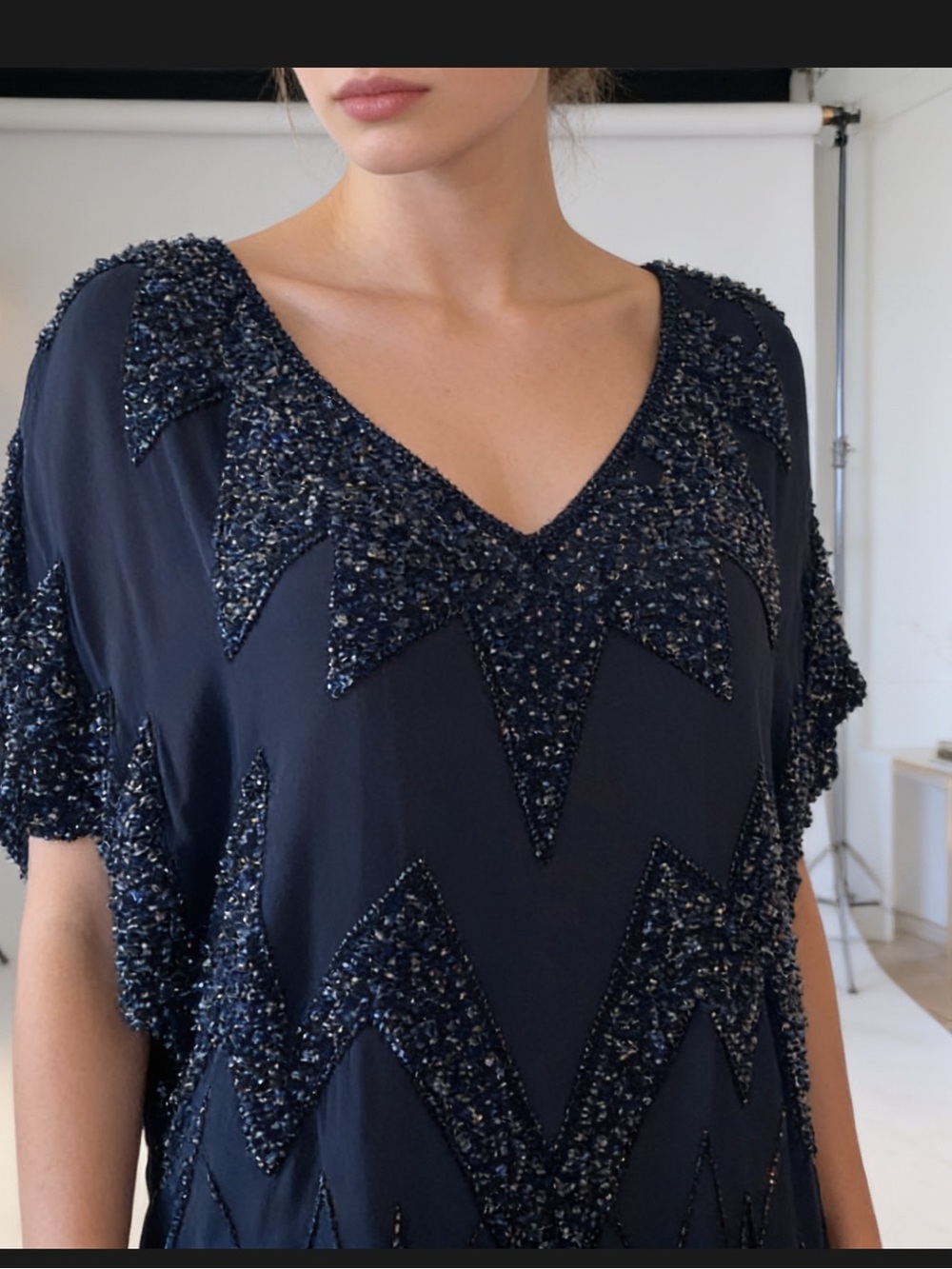 ANTIK BATIK Anthropologie “Dada” black beaded mini dress tunic XS